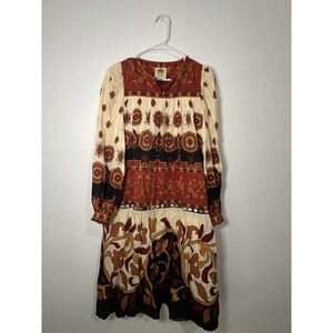 Farm Rio Women's Long Sleeve Ainika Tiles Midi Boho Dress Size XS - No Belt/Wrap